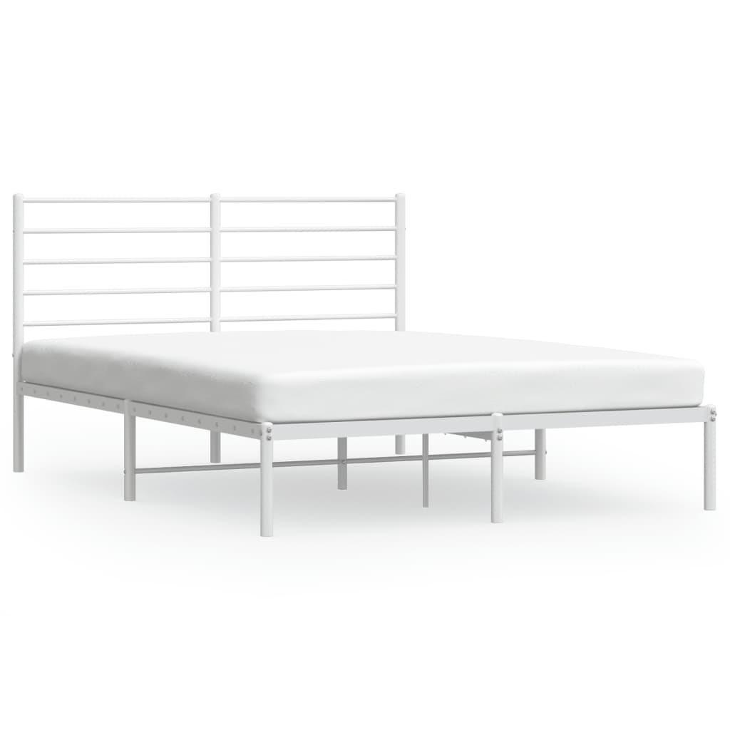 vidaXL Metal Bed Frame without Mattress with Headboard White 140x190 cm