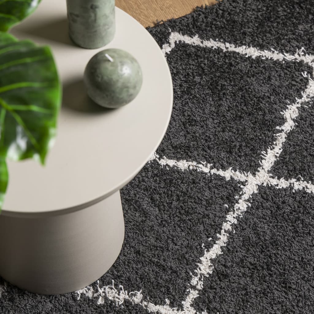 vidaXL Shaggy Rug PAMPLONA High Pile Modern Black and Cream 200x280 cm