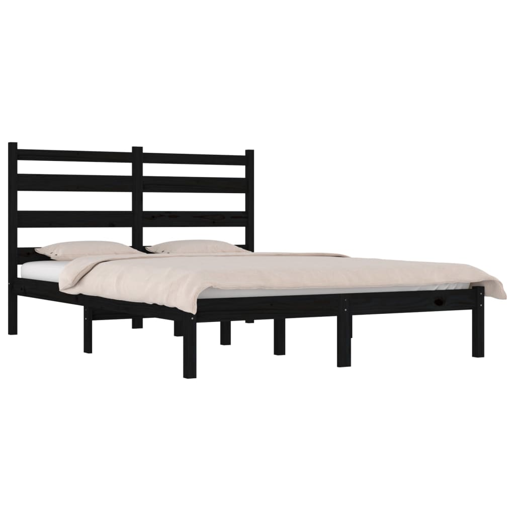 vidaXL Bed Frame without Mattress Black Solid Wood Super King