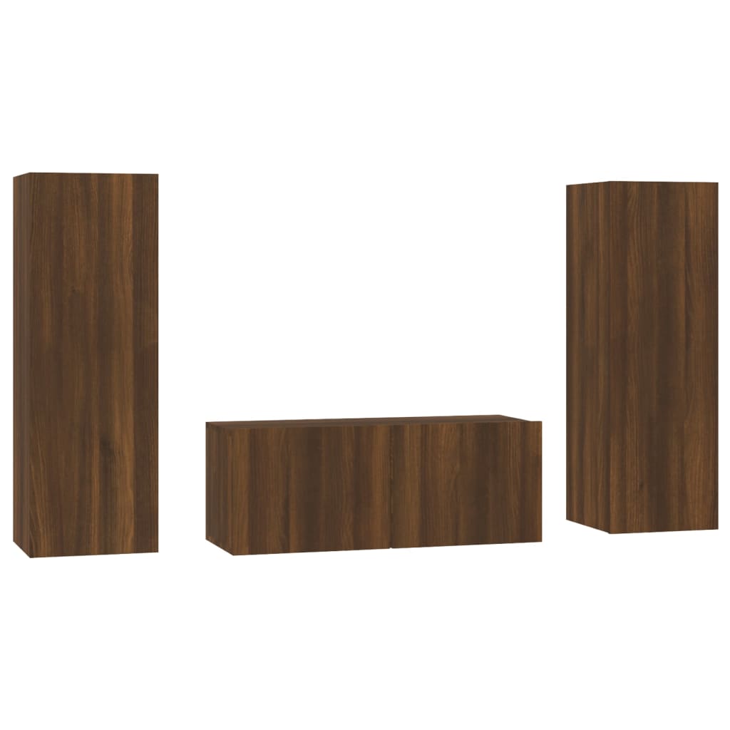 vidaXL 3 Piece TV Cabinet Set Brown Oak Engineered Wood