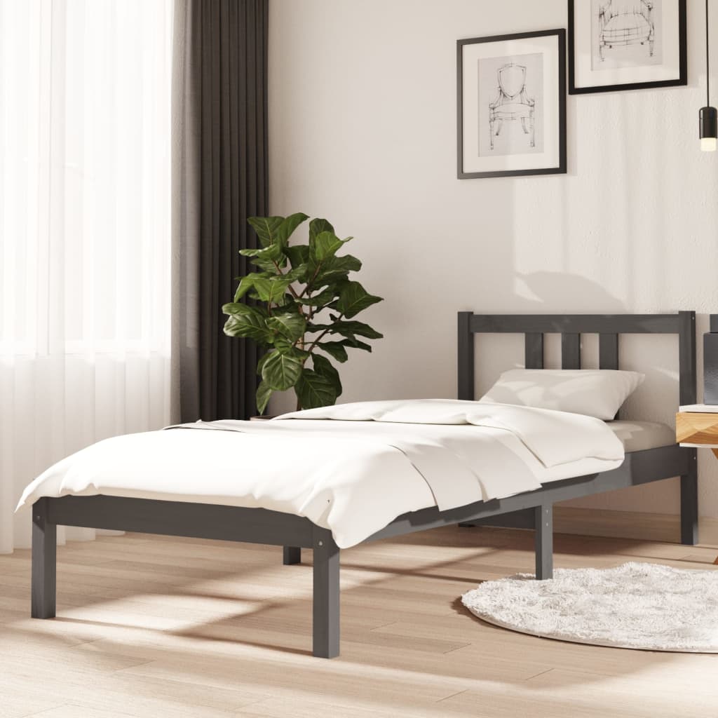 vidaXL Bed Frame without Mattress Grey Solid Wood 75x190 cm Small Single