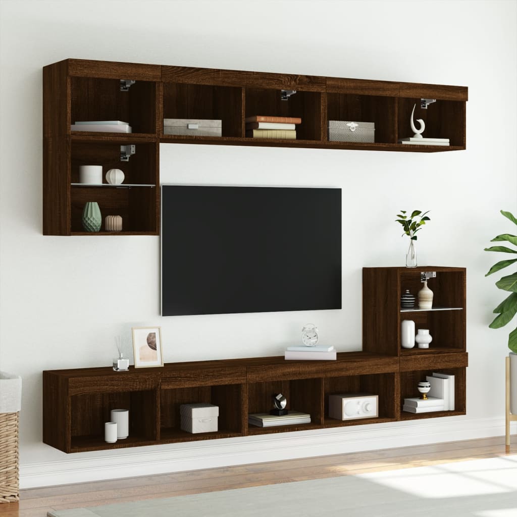 vidaXL TV Cabinets with LED Lights 2 pcs Brown Oak 80x30x30 cm