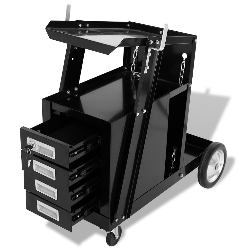 vidaXL Welding Cart with 4 Drawers Black