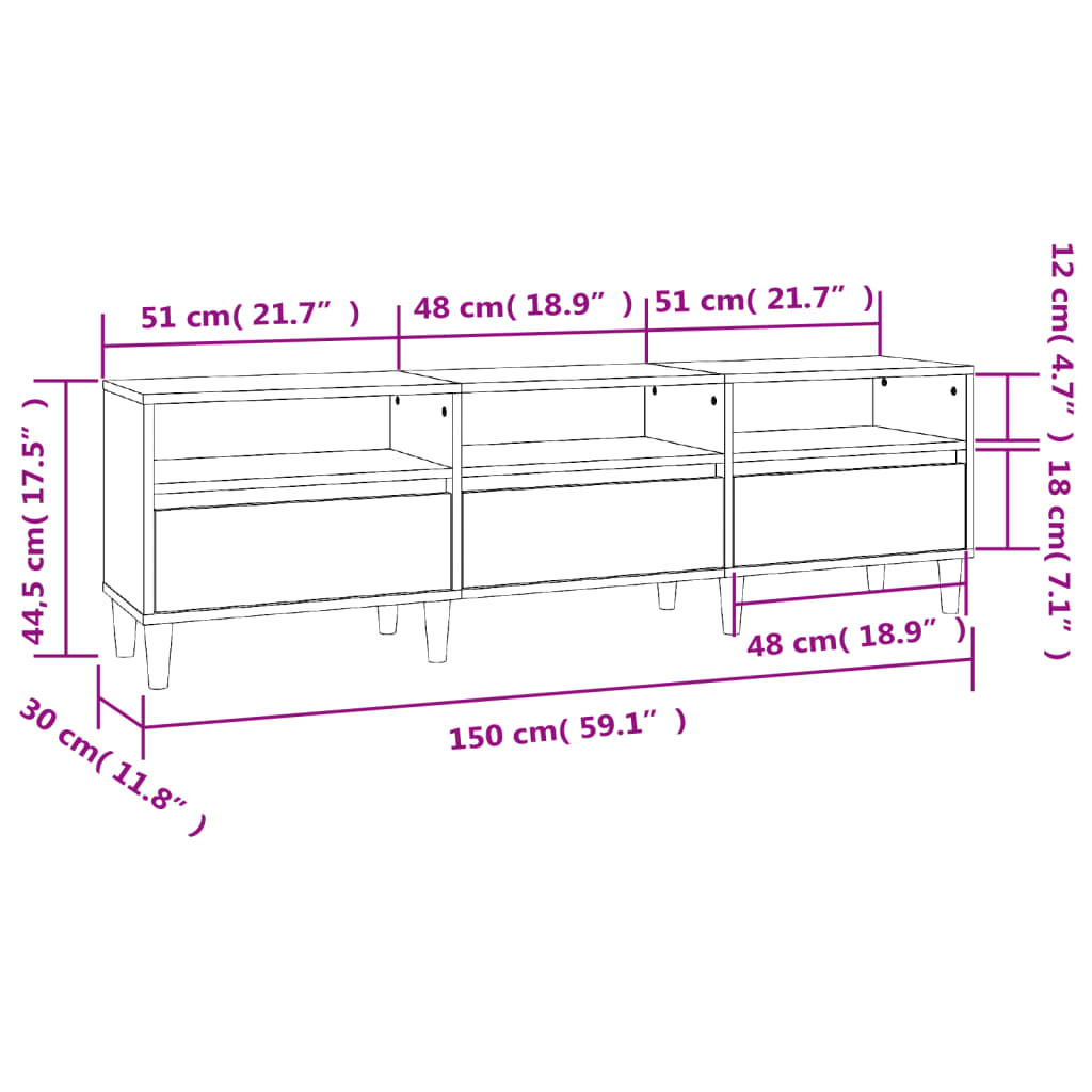 vidaXL TV Cabinet Black 150x30x44.5 cm Engineered Wood