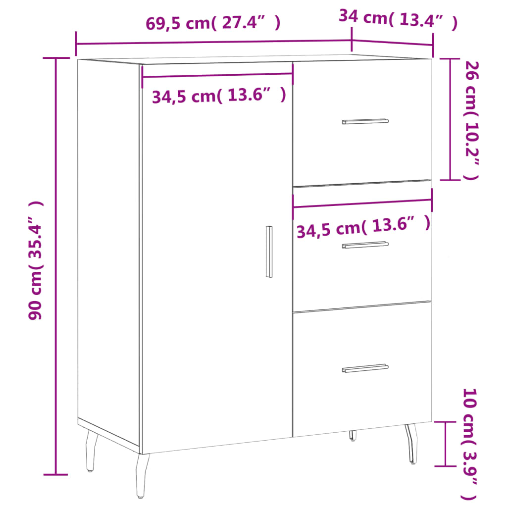 vidaXL Sideboard Brown Oak 69.5x34x90 cm Engineered Wood