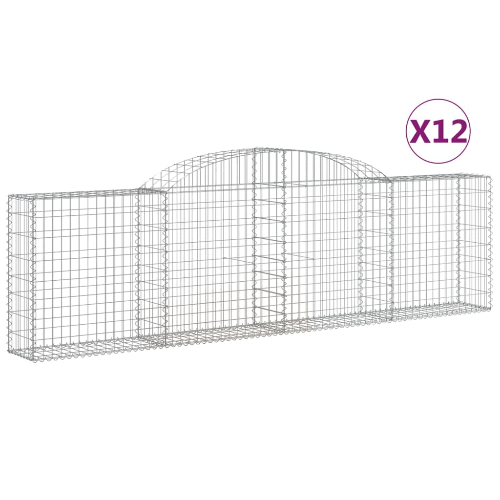 vidaXL Arched Gabion Baskets 12 pcs 300x30x80/100 cm Galvanised Iron