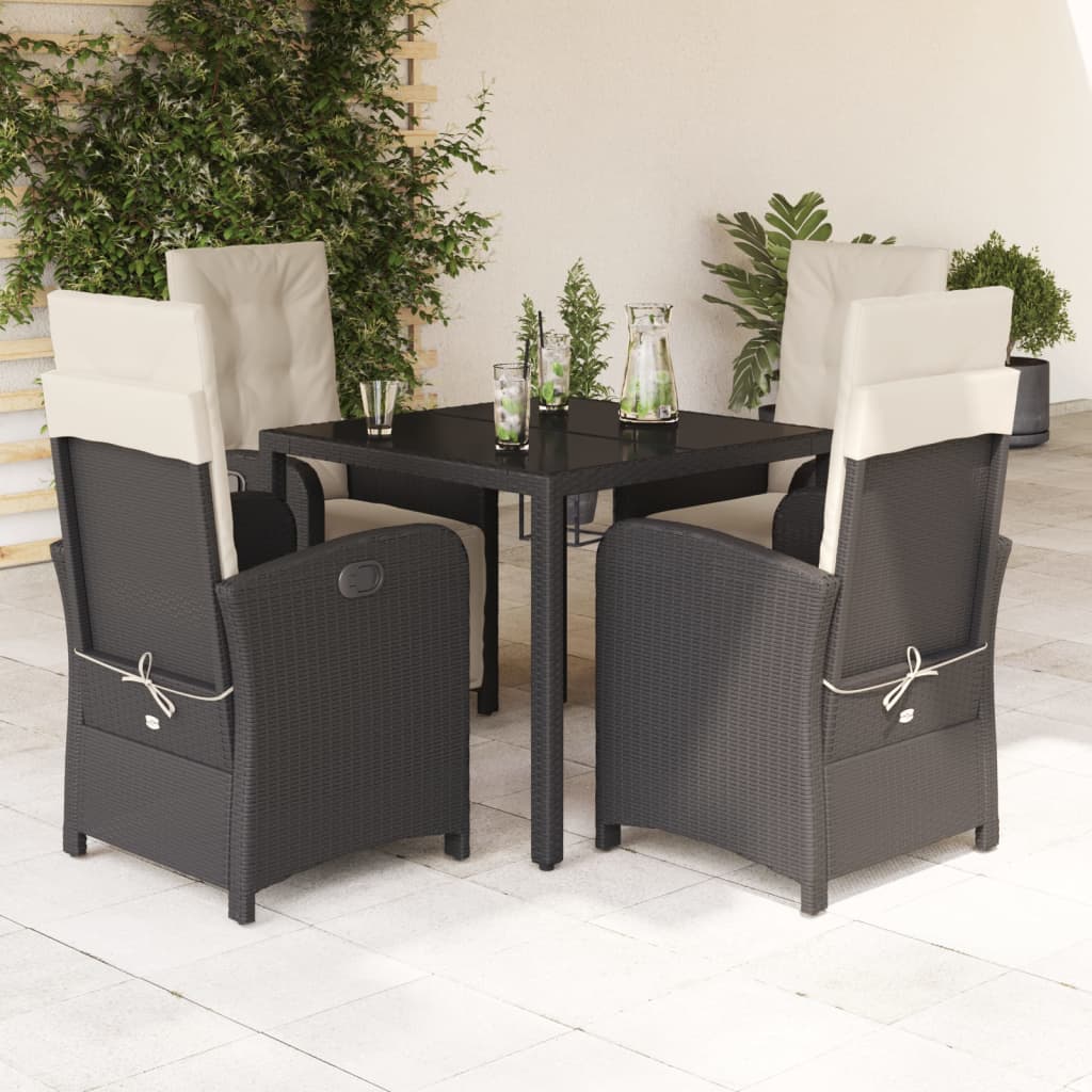 vidaXL 5 Piece Garden Dining Set with Cushions Black Poly Rattan