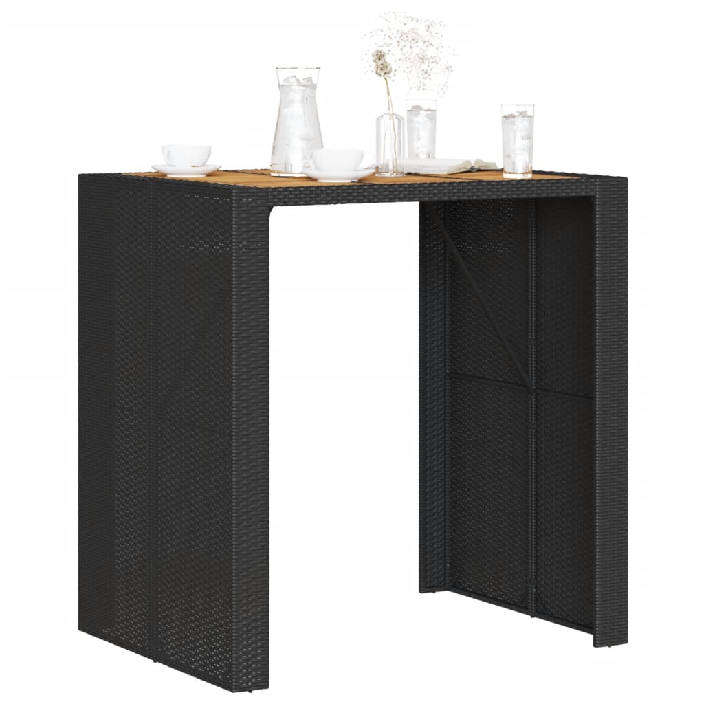 vidaXL Garden Bar Table with Acacia Wood Top Black 105x80x110 cm Poly Rattan