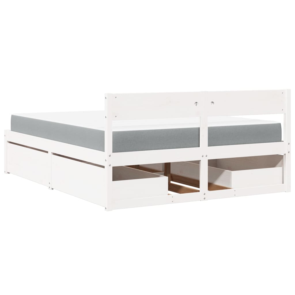 vidaXL Bed with Drawers and Mattress White 160x200 cm Solid Wood Pine