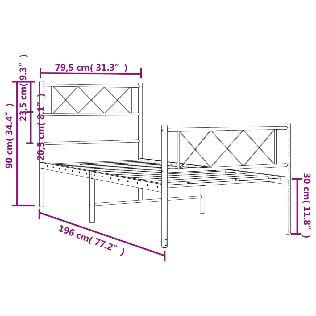 vidaXL Metal Bed Frame without Mattress with Footboard White 75x190 cm Small Single