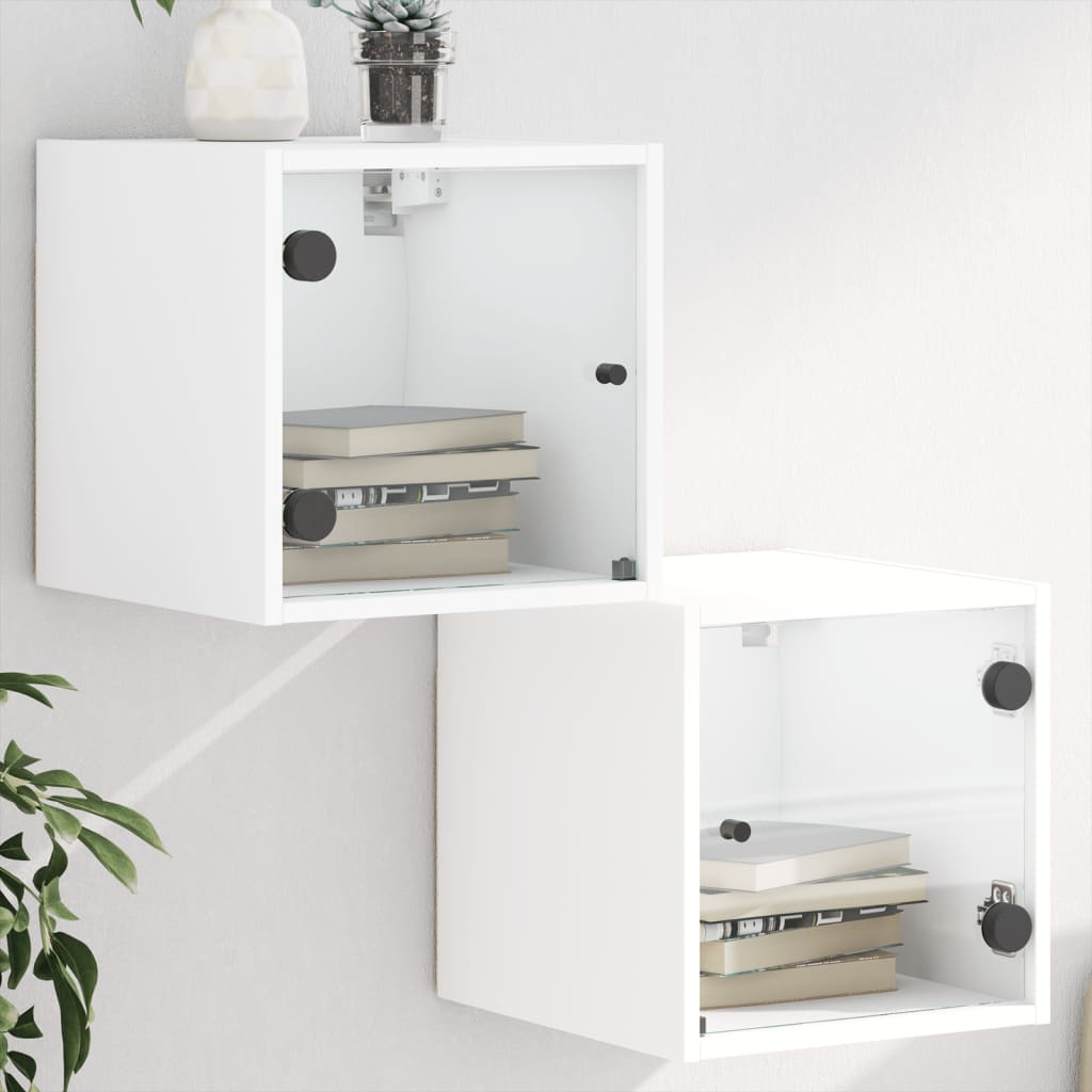 vidaXL Bedside Cabinets with Glass Doors 2 pcs White 35x37x35 cm