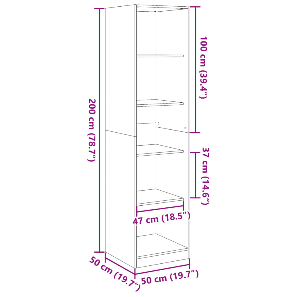 vidaXL Wardrobe Black 50x50x200 cm Engineered Wood