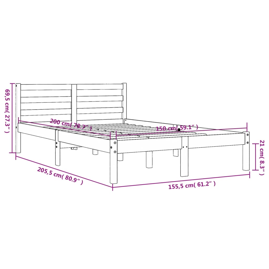 vidaXL Bed Frame without Mattress Wax Brown 150x200 cm King Size Solid Wood Pine