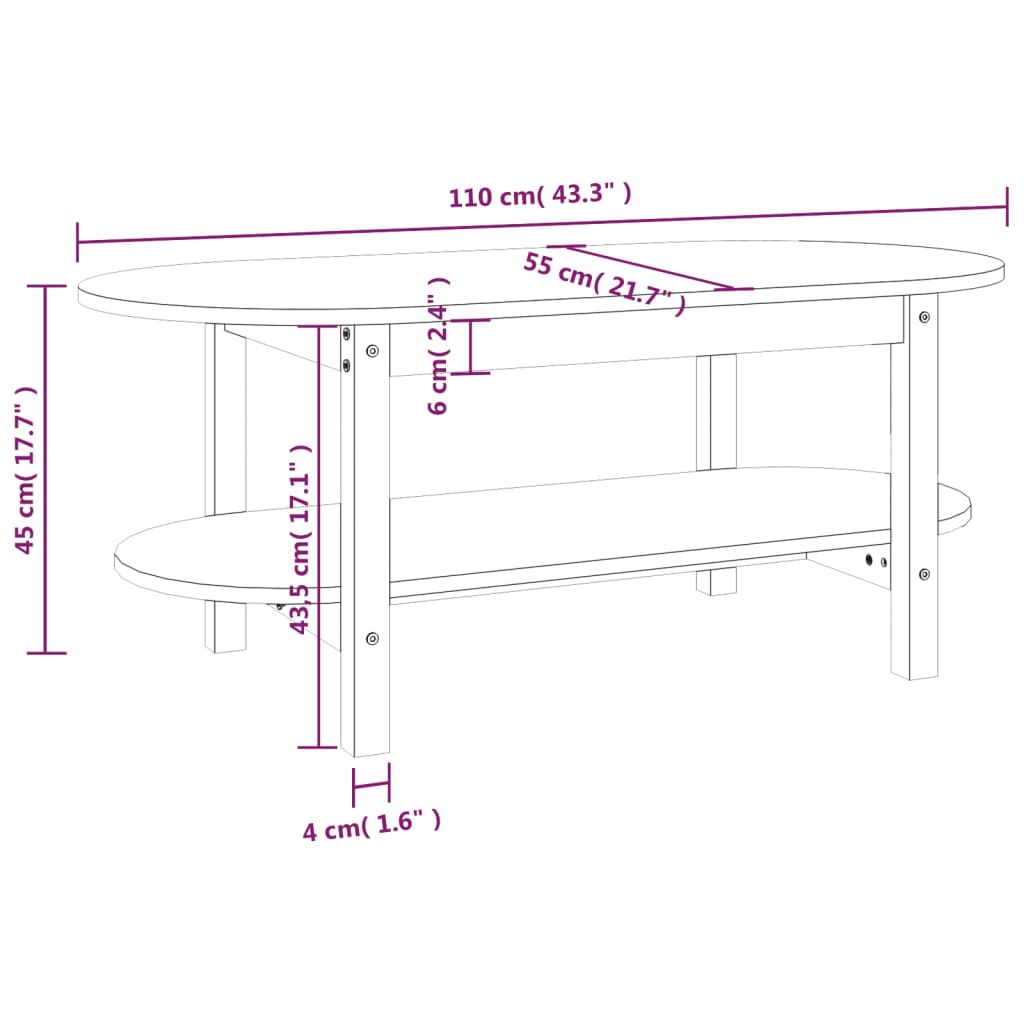 vidaXL Coffee Table Grey 110x55x45 cm Solid Wood Pine