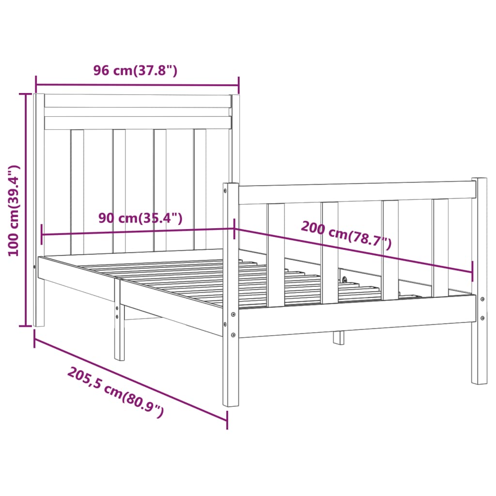 vidaXL Bed Frame without Mattress Solid Wood Pine 90x200 cm