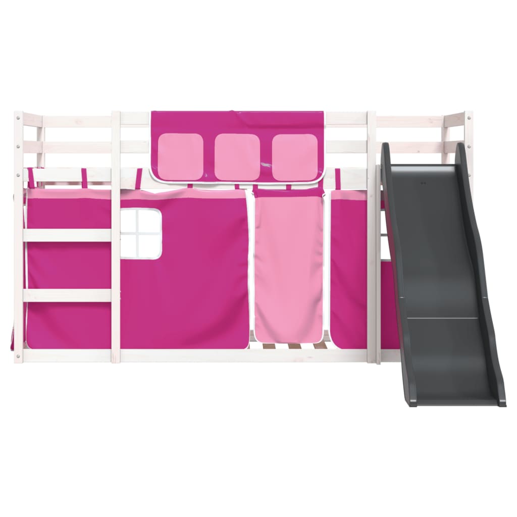 vidaXL Bunk Bed without Mattress with Slide and Curtains Pink 80x200 cm