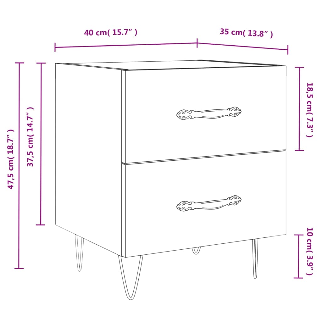 vidaXL Bedside Cabinet High Gloss White 40x35x47.5 cm Engineered Wood