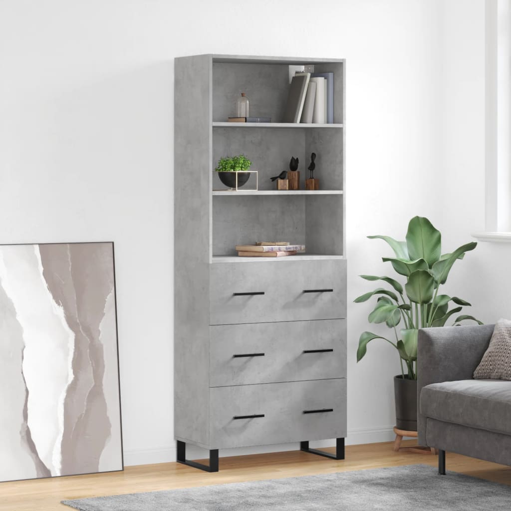 vidaXL Highboard Concrete Grey 69.5x34x180 cm Engineered Wood