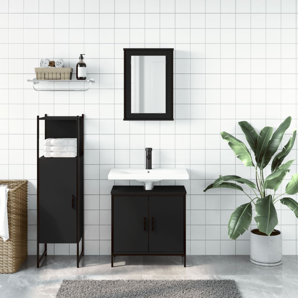 vidaXL 3 Piece Bathroom Furniture Set Black Engineered Wood