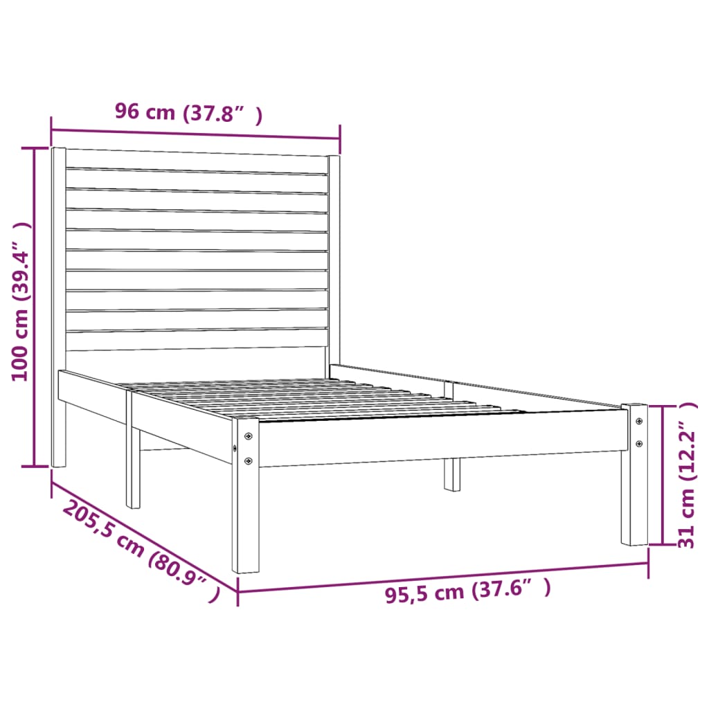 vidaXL Bed Frame without Mattress 90x200 cm Solid Wood