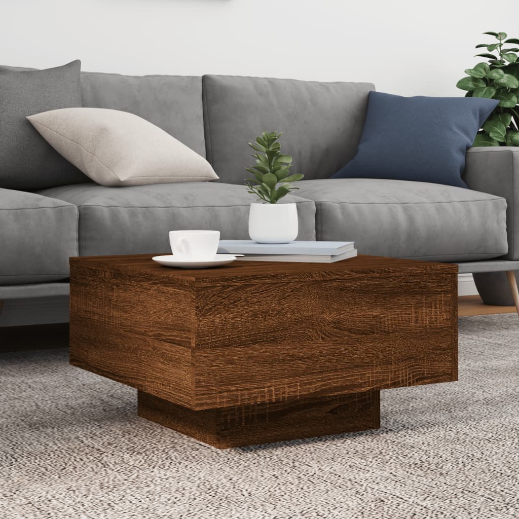 vidaXL Coffee Table with LED Lights Brown Oak 55x55x31 cm