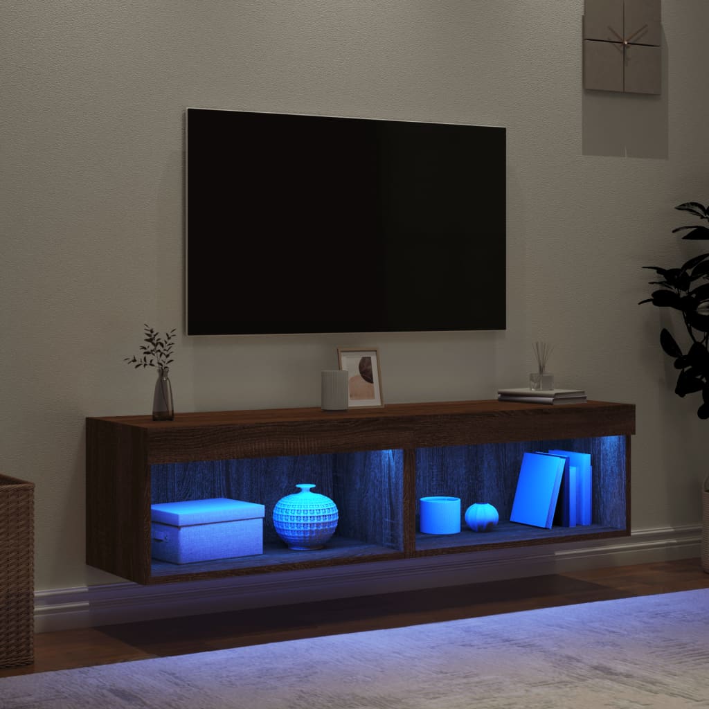 vidaXL TV Cabinets with LED Lights 2 pcs Brown Oak 60x30x30 cm