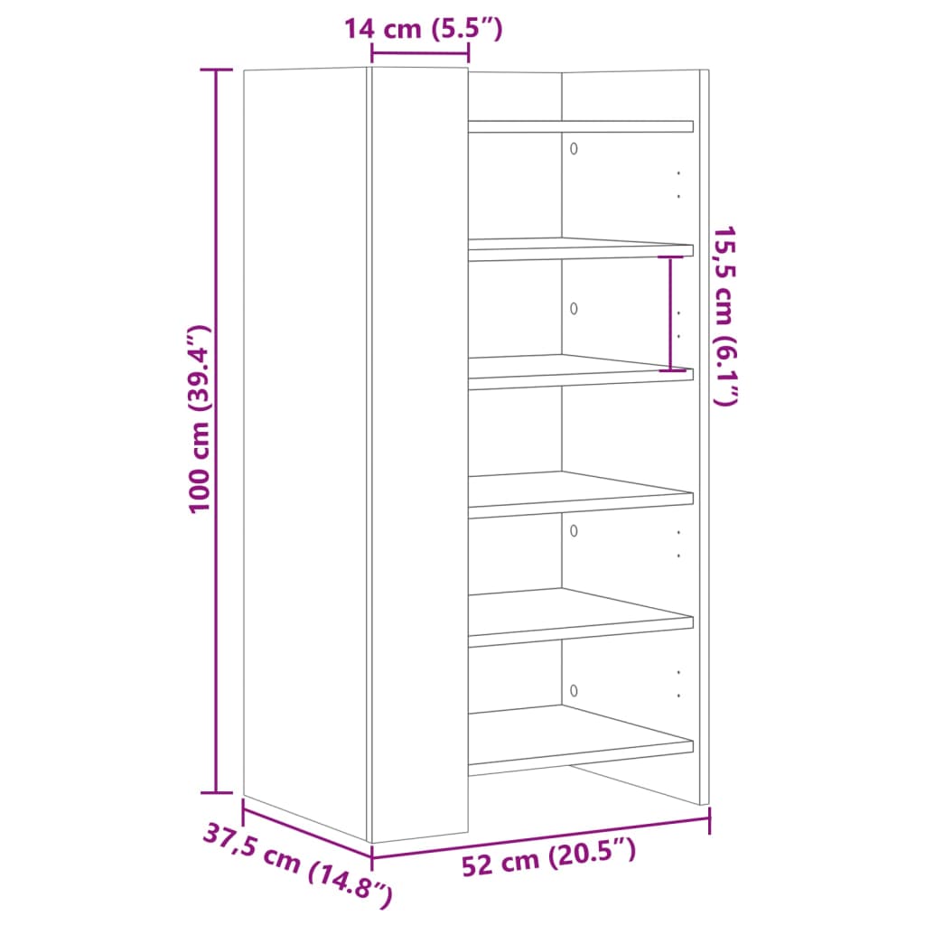 vidaXL Shoe Cabinet Brown Oak 52x37.5x100 cm Engineered Wood