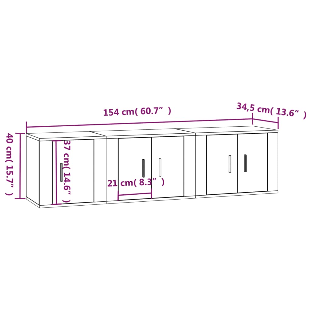 vidaXL 3 Piece TV Cabinet Set Brown Oak Engineered Wood