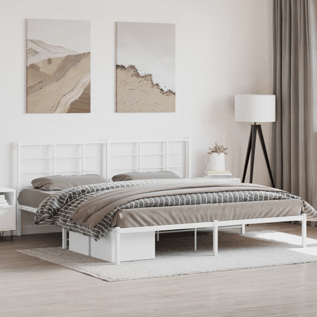 vidaXL Metal Bed Frame without Mattress with Headboard White 193x203 cm