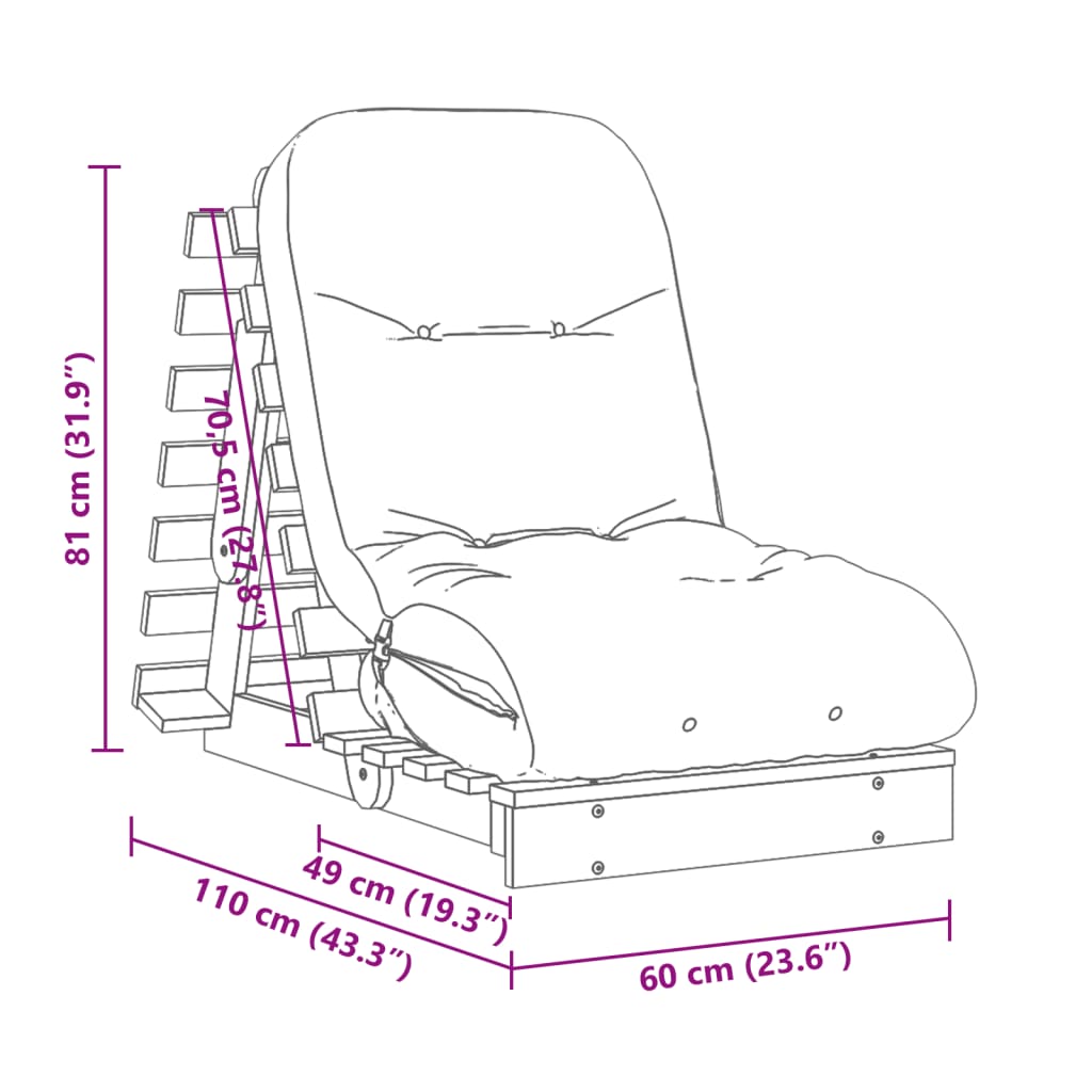 vidaXL Futon Sofa Bed with Mattress 60x206x11 cm Solid Wood Douglas