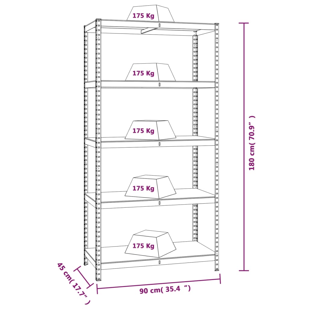 vidaXL 5-Layer Heavy-duty Shelf Grey Steel&Engineered Wood