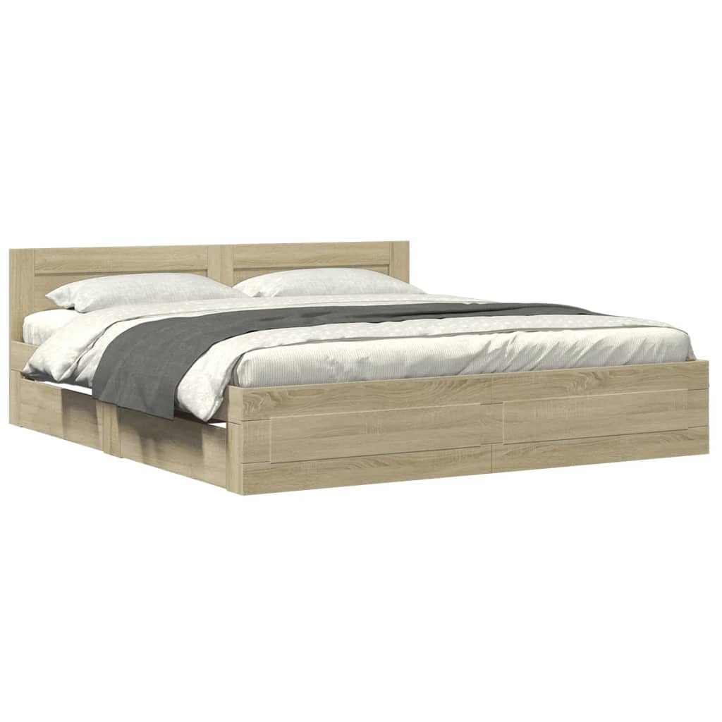 vidaXL Bed Frame with Headboard without Mattress Sonoma Oak 200x200 cm