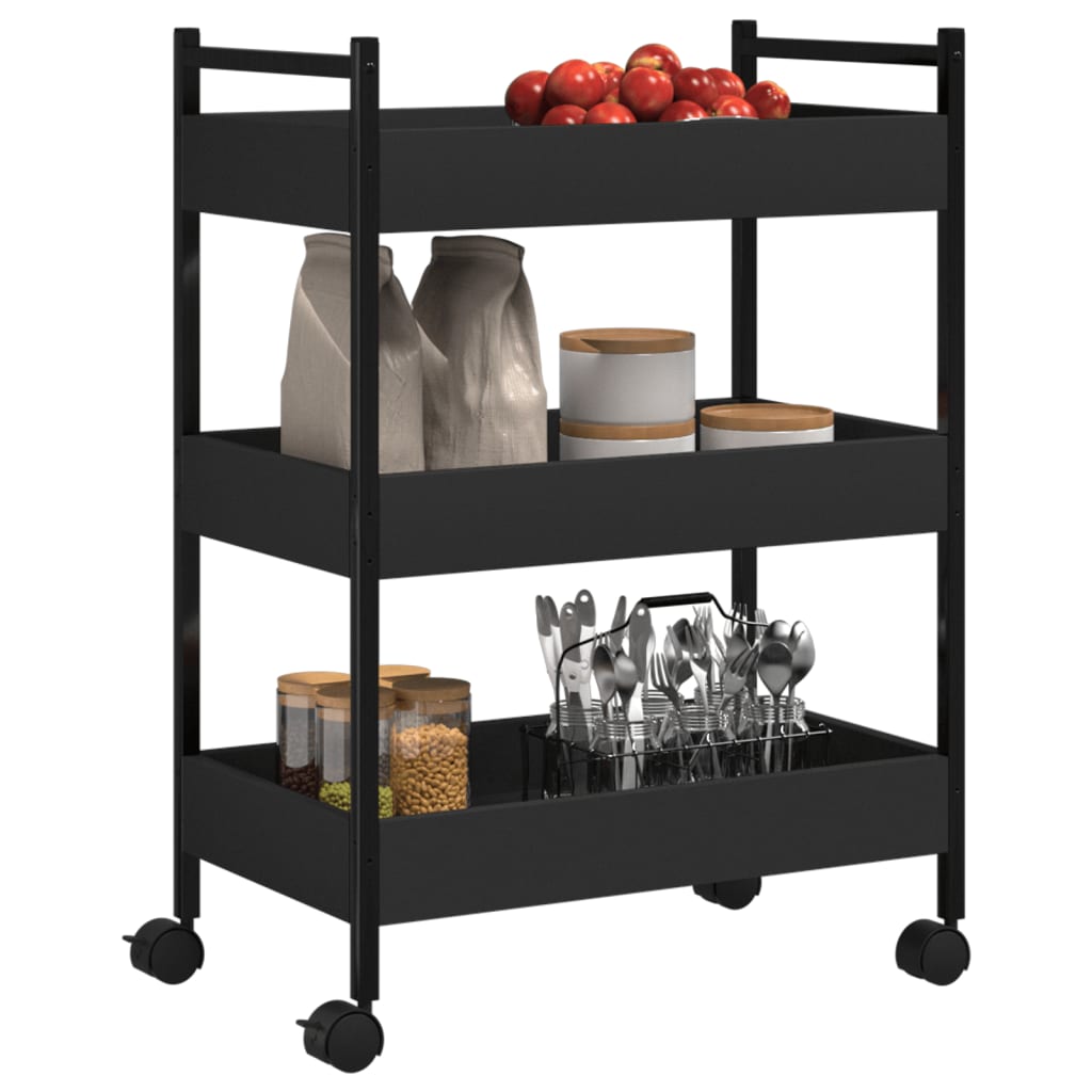 vidaXL Kitchen Trolley Black 50x30x70 cm Engineered Wood