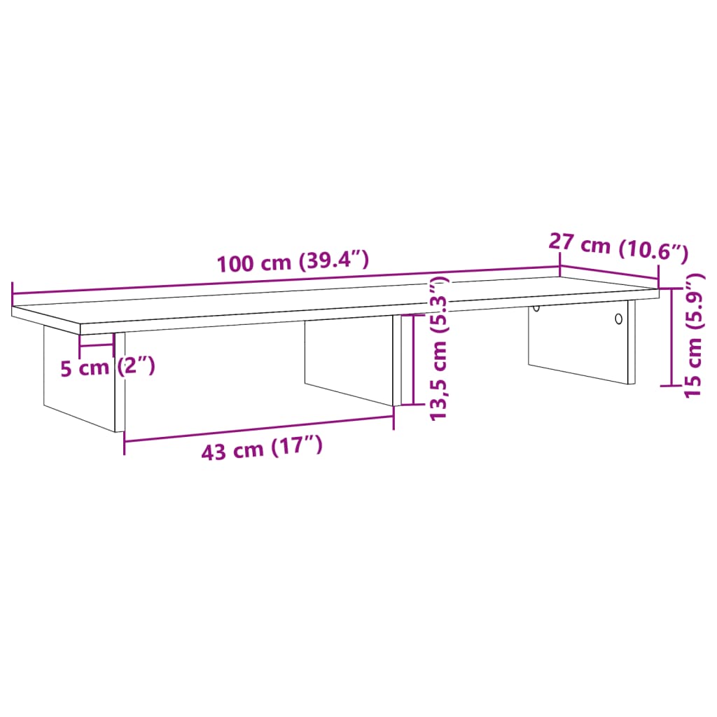 vidaXL Monitor Stand Brown Oak 100x27x15 cm Engineered Wood