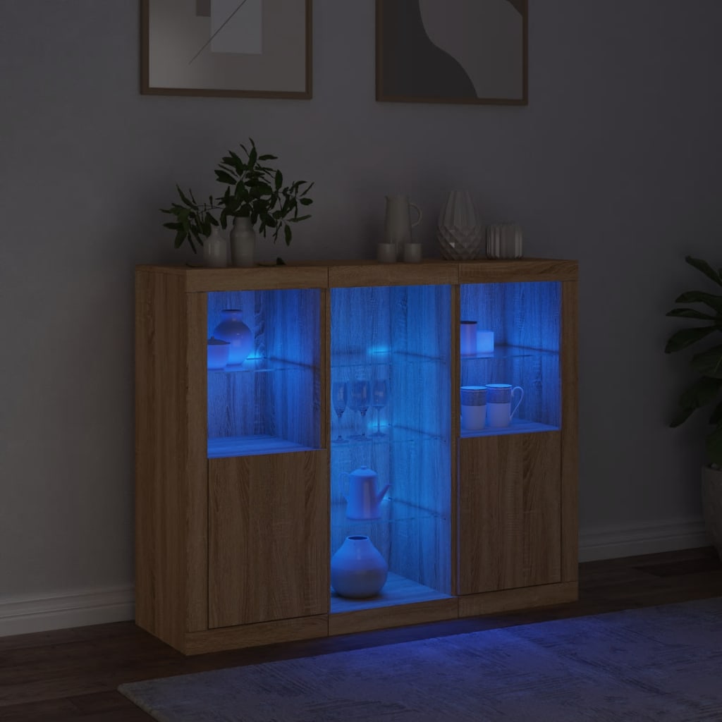 vidaXL Sideboards with LED Lights 3 pcs Sonoma Oak Engineered Wood