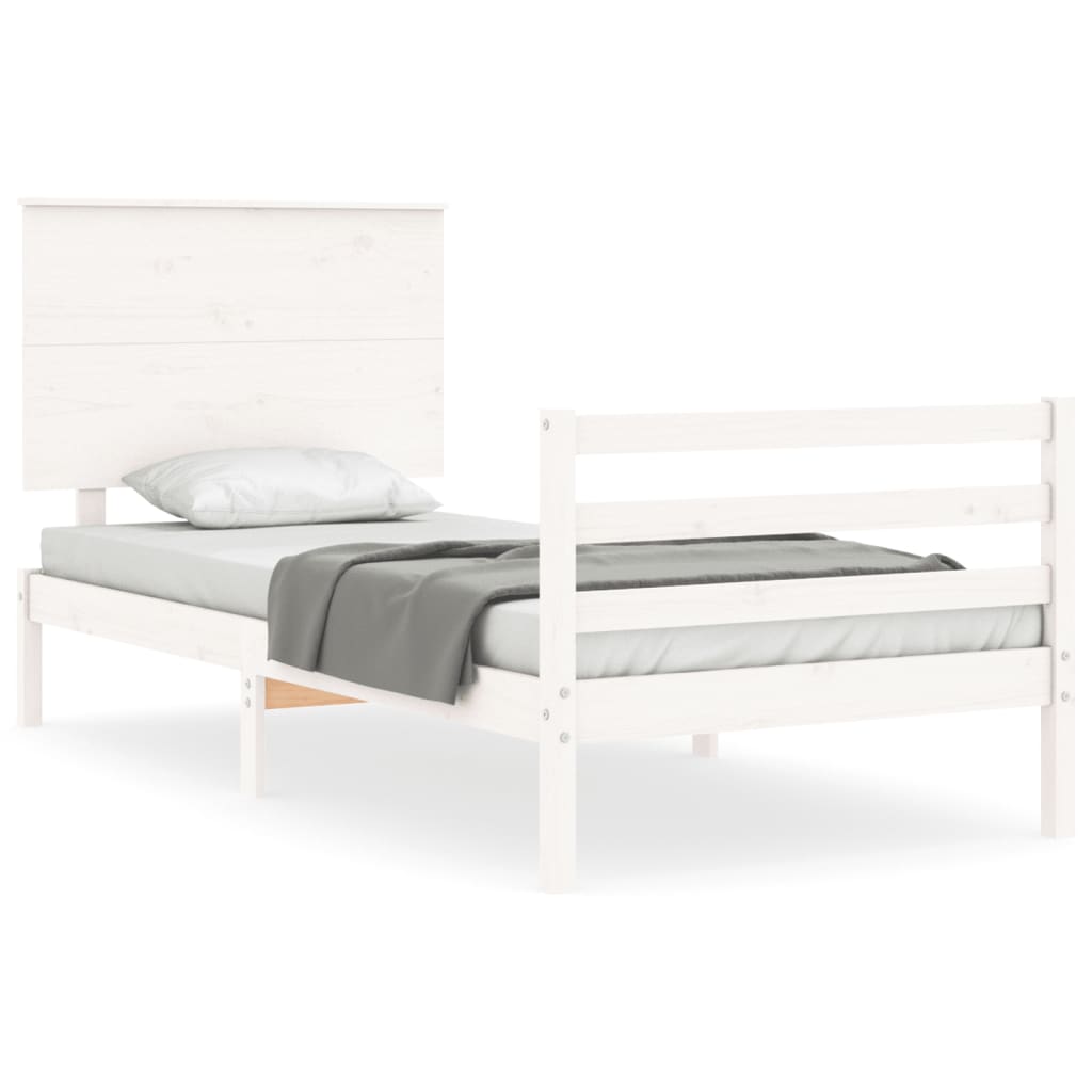 vidaXL Bed Frame without Mattress White Single Solid Wood