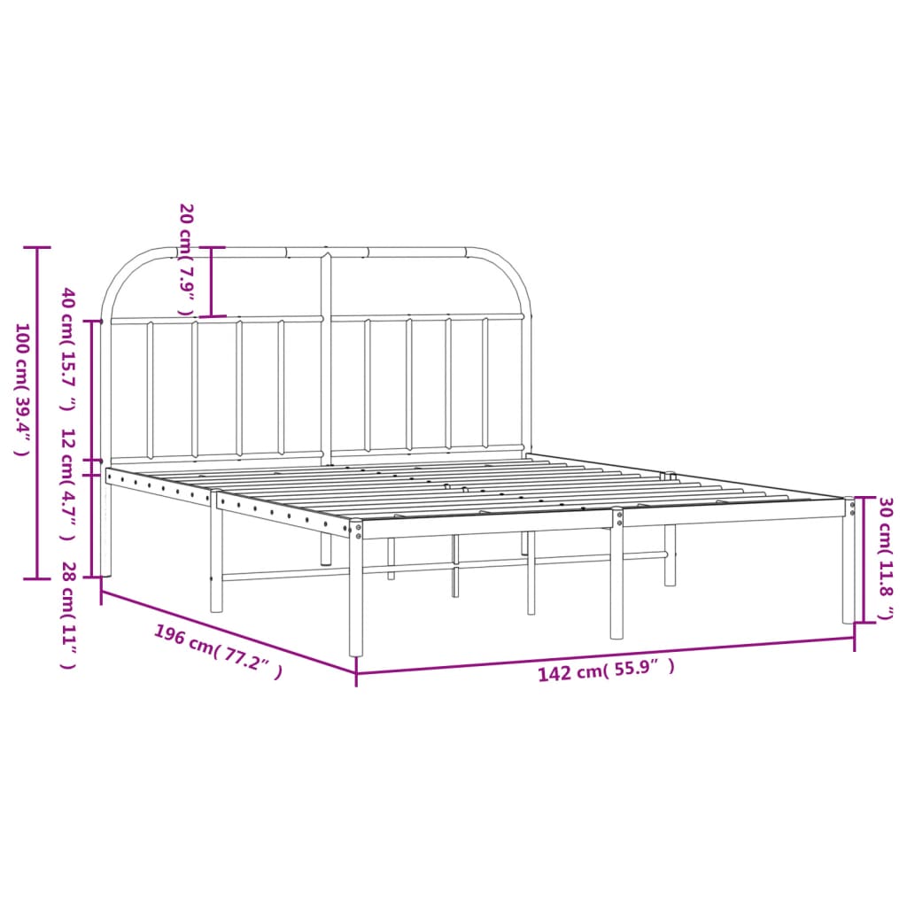 vidaXL Metal Bed Frame without Mattress with Headboard White 135x190 cm Double