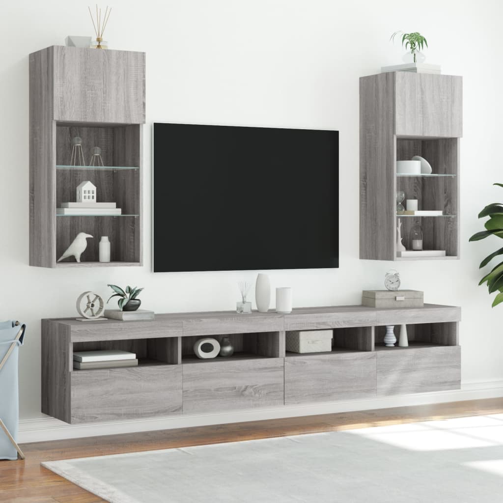 vidaXL TV Cabinet with LED Lights Grey Sonoma 40.5x30x90 cm