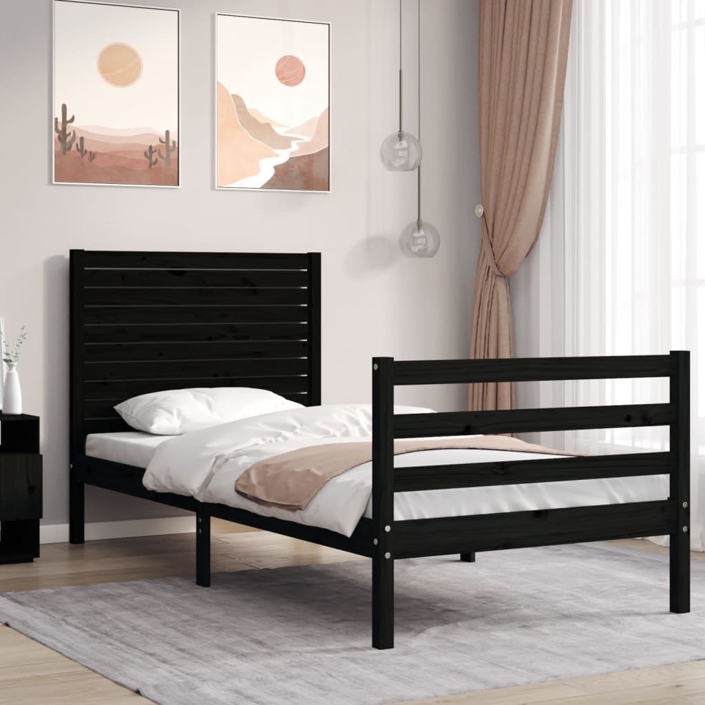 vidaXL Bed Frame without Mattress Black 90x200 cm Solid Wood