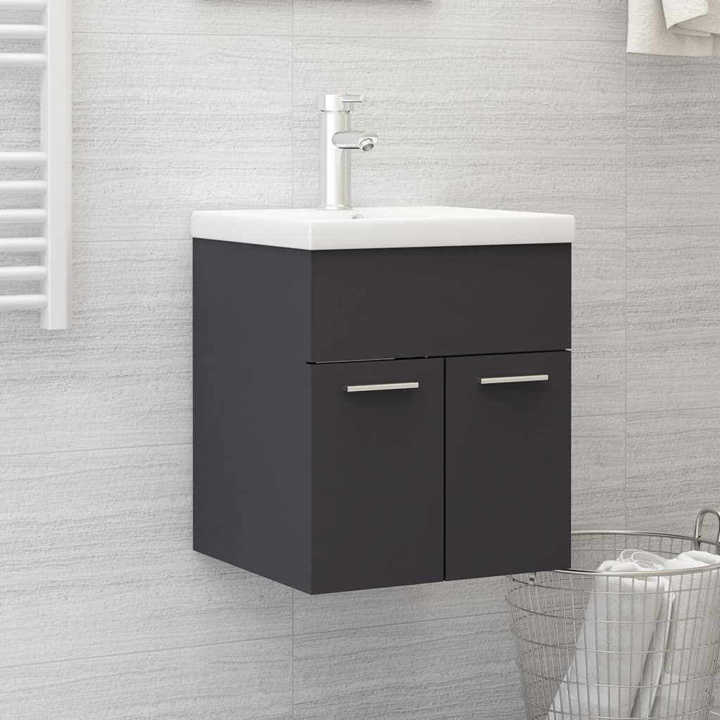 vidaXL Sink Cabinet with Built-in Basin Grey Engineered Wood