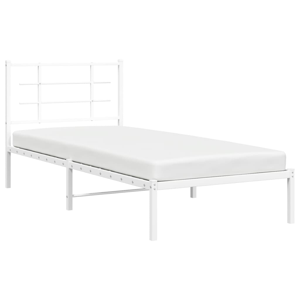 vidaXL Metal Bed Frame without Mattress with Headboard White 90x200 cm