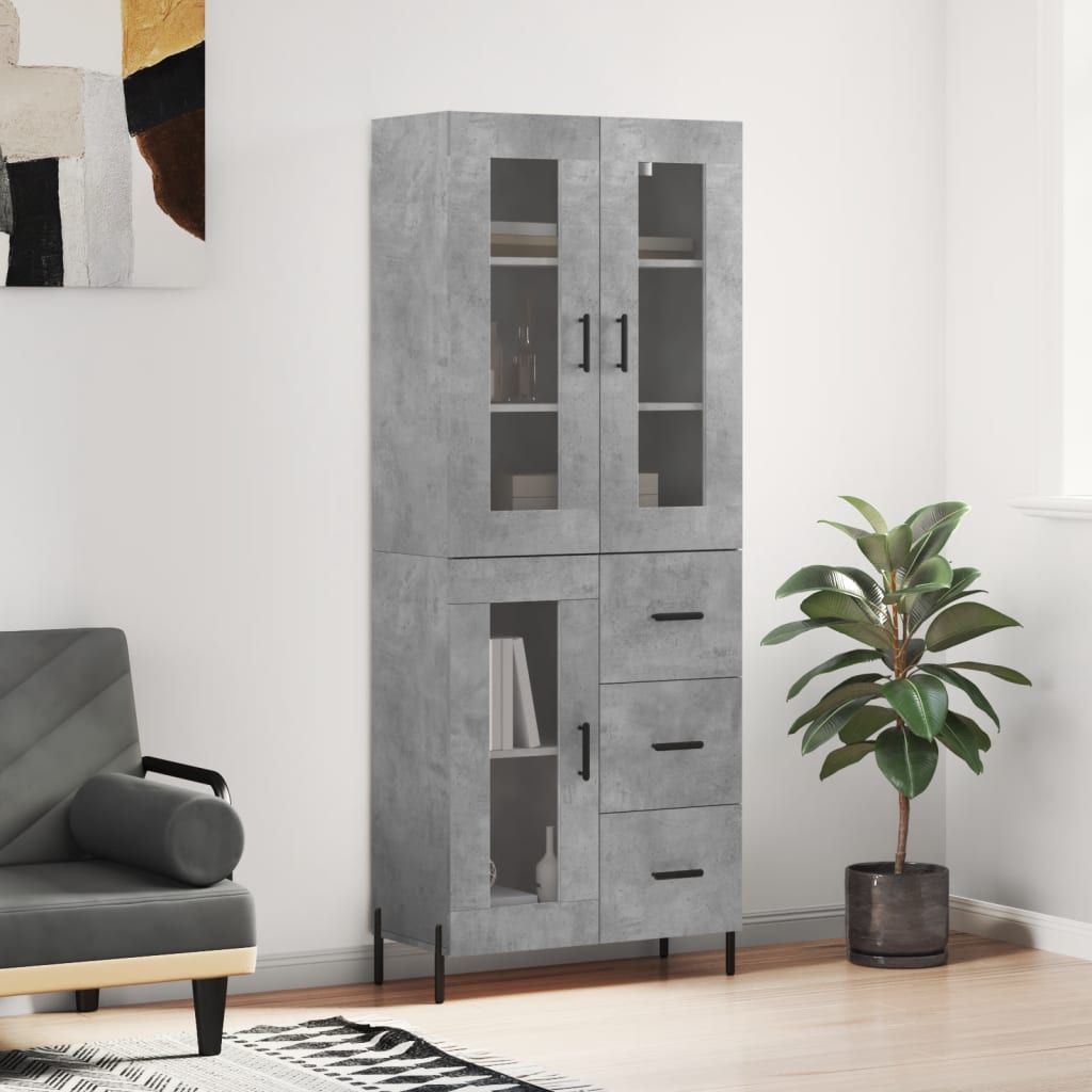 vidaXL Highboard Concrete Grey 69.5x34x180 cm Engineered Wood