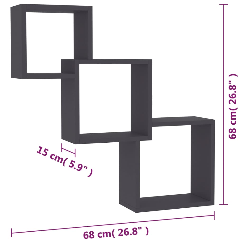 vidaXL Cube Wall Shelf Grey 68x15x68 cm Engineered Wood