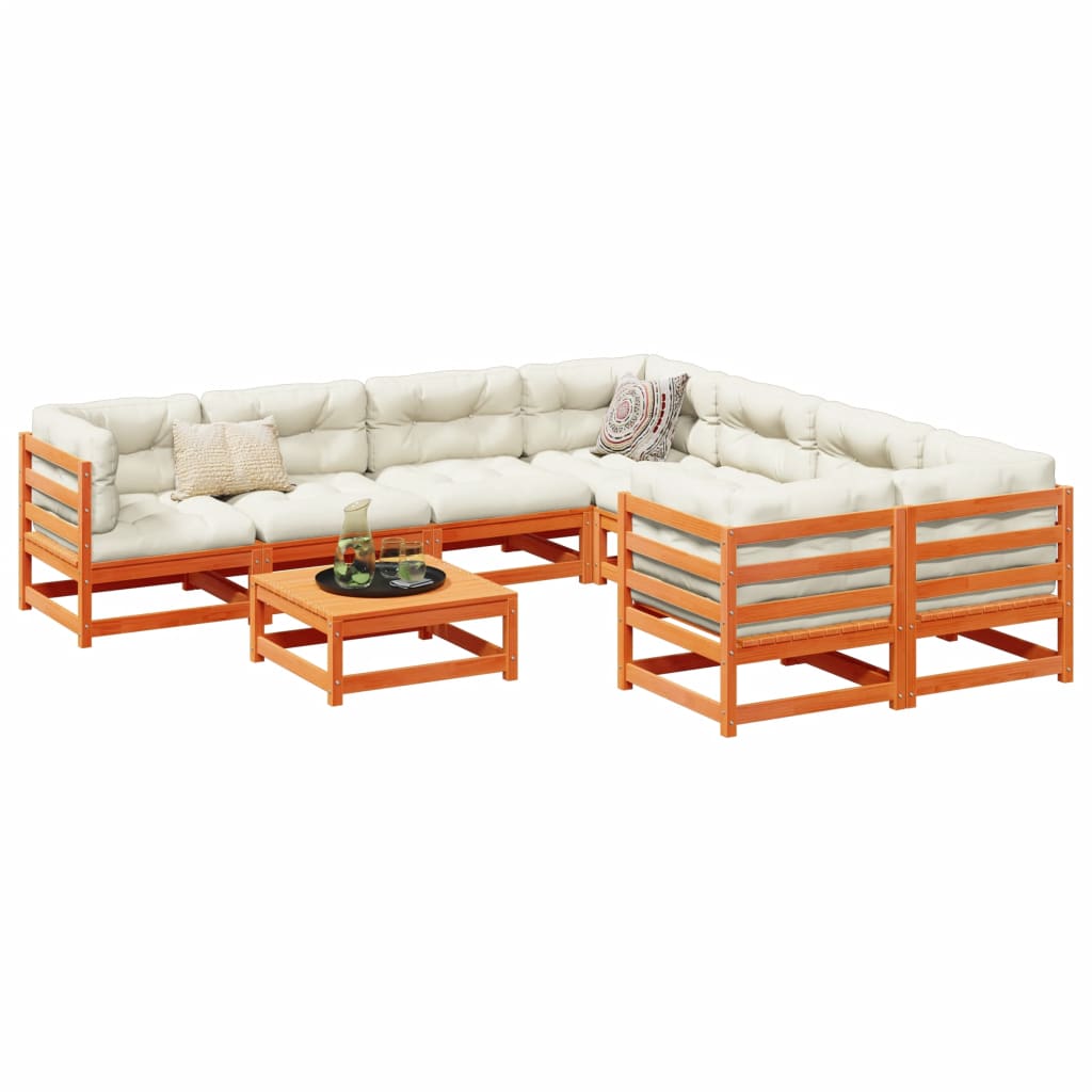 vidaXL 9 Piece Garden Sofa Set Wax Brown Solid Wood Pine