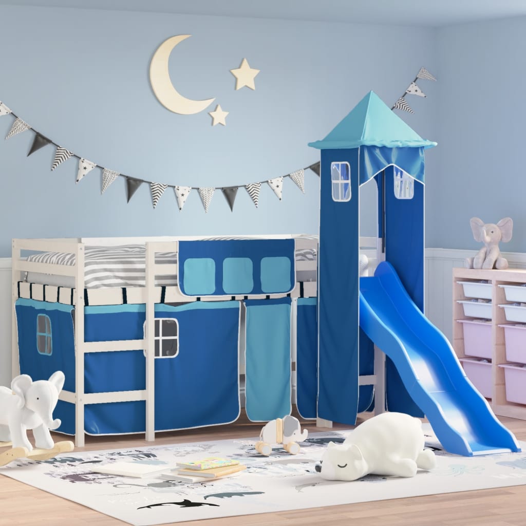 vidaXL Kids' Loft Bed with Tower Blue 90x190 cm Solid Wood Pine