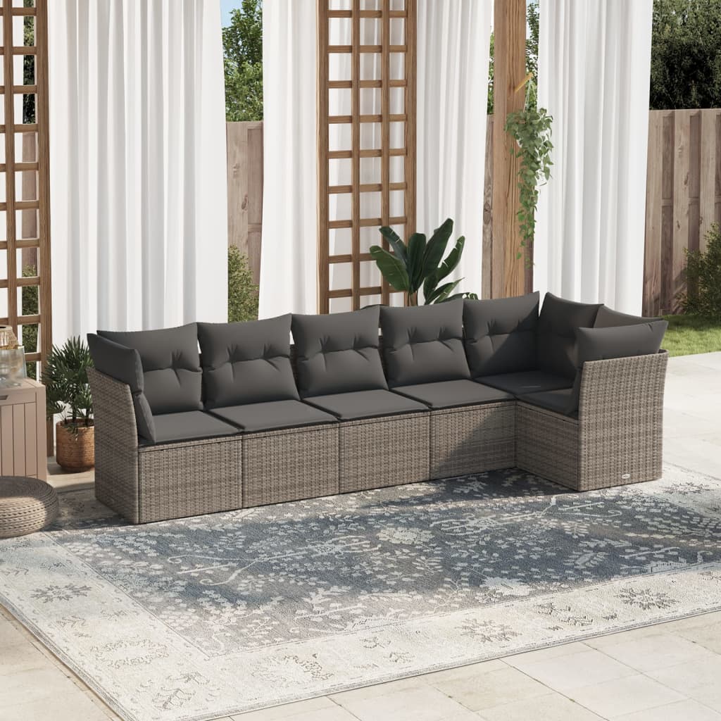 vidaXL 6 Piece Garden Sofa Set with Cushions Grey Poly Rattan