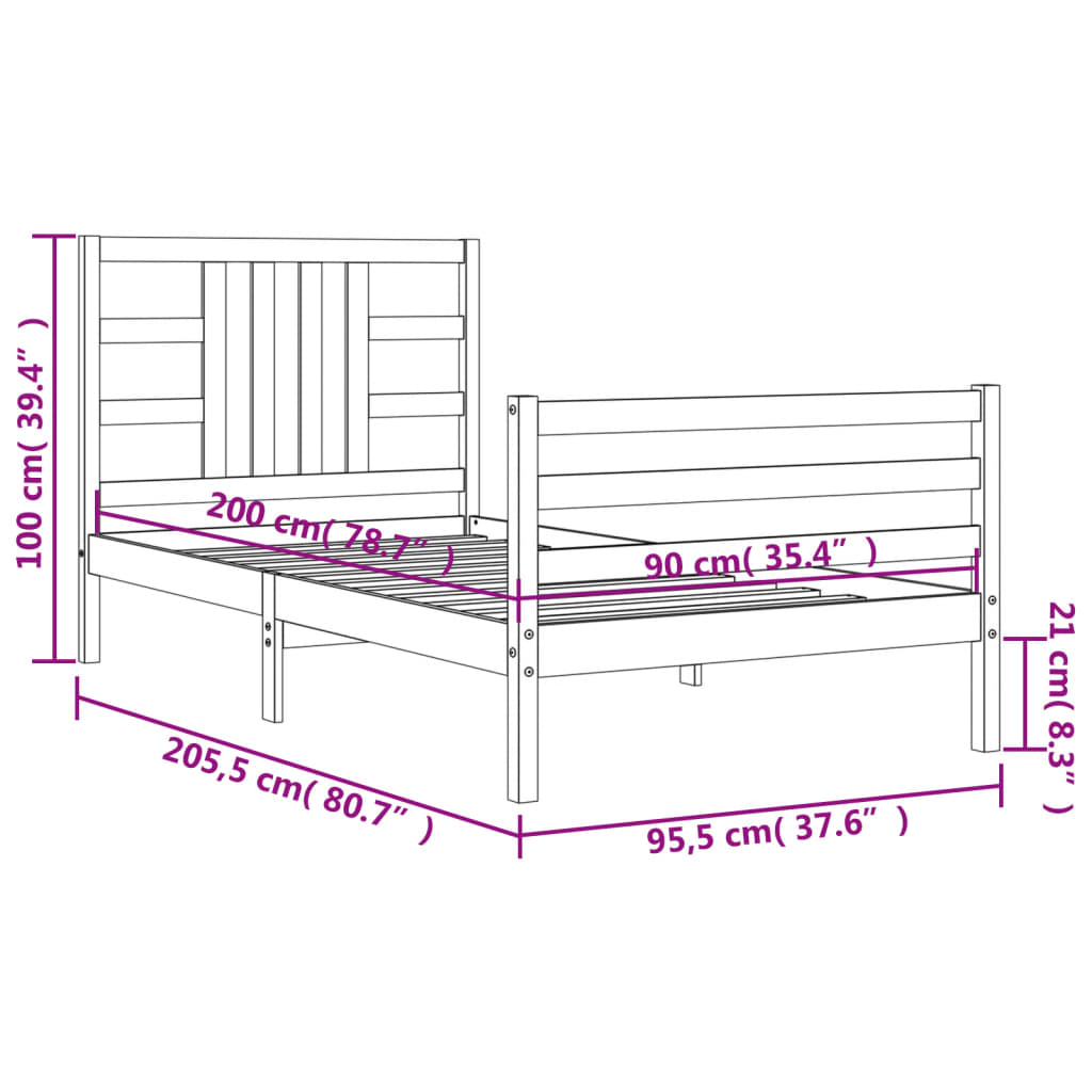 vidaXL Bed Frame without Mattress White 90x200 cm Solid Wood Pine