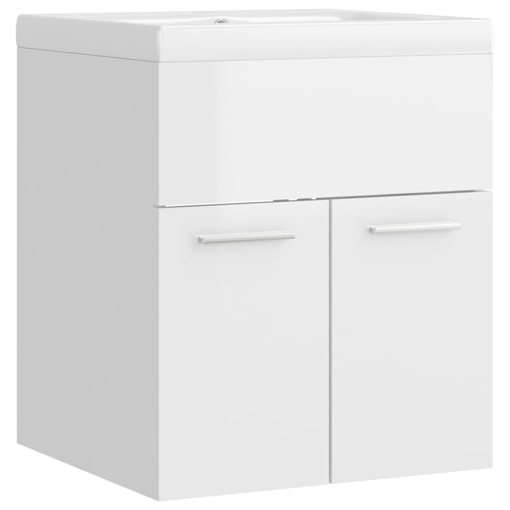 vidaXL Sink Cabinet with Built-in Basin High Gloss White Engineered Wood