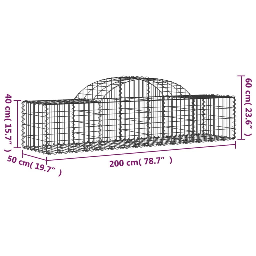 vidaXL Arched Gabion Baskets 11 pcs 200x50x40/60 cm Galvanised Iron