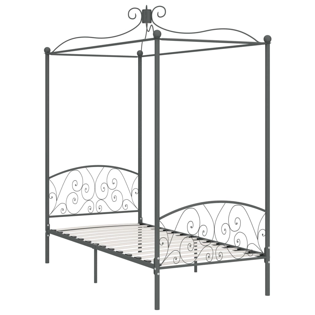 vidaXL Canopy Bed Frame without Mattress Grey Metal 90x200 cm